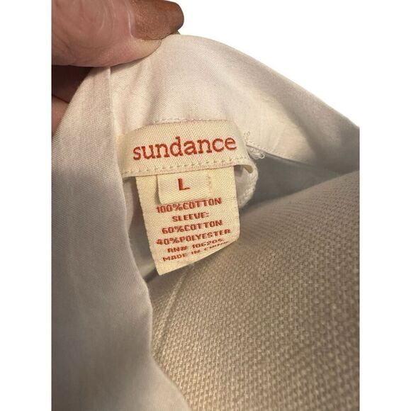 Sundance White Burnt V Neck Button Down Large Long Sleeve - Picture 4 of 4